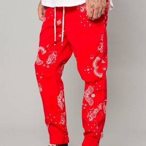 Red Paisley Stretch Twill Joggers *NEW*